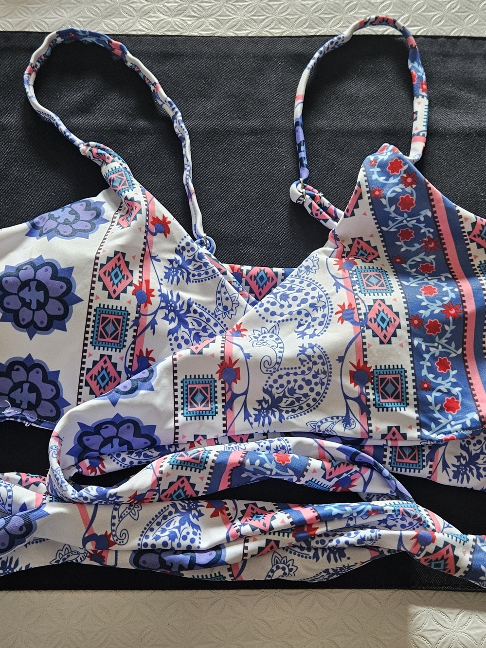 Boho Print Bikini in White, Blue & Pink